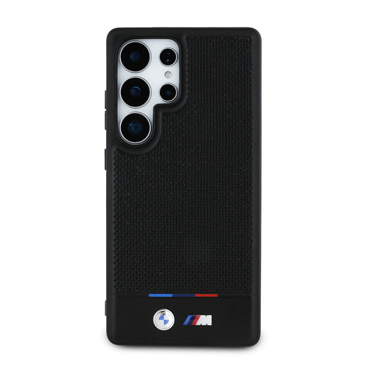 Galaxy S25 Ultra Kılıf BMW Orjinal Lisanslı M-safe Şarj Özellikli M Logolu Bottom Üç Çizgili Delikli PU Deri Kapak Siyah