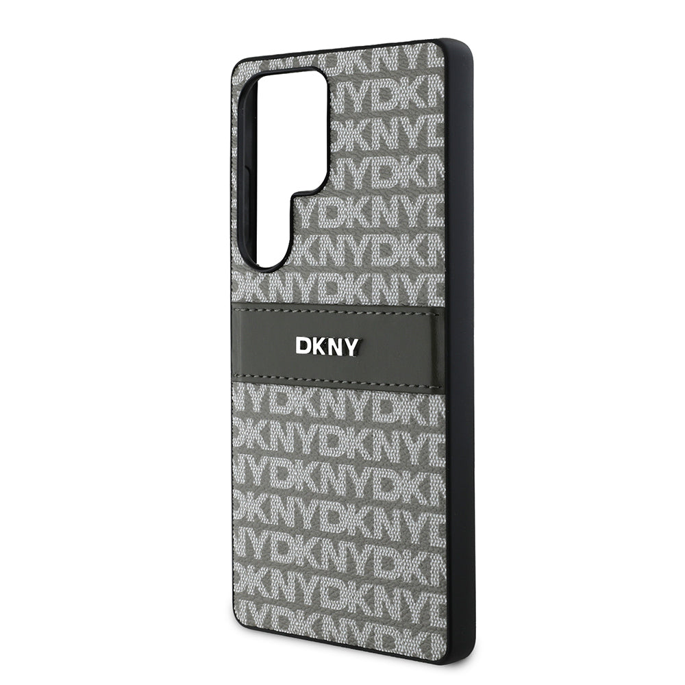 Galaxy S25 Ultra Kılıf DKNY Orjinal Lisanslı Kartlıklı 3D Yazılı Repeat Texture Pattern Kapak Kahverengi