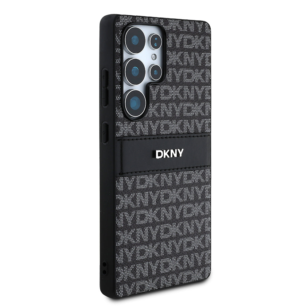 Galaxy S25 Ultra Kılıf DKNY Orjinal Lisanslı Kartlıklı 3D Yazılı Repeat Texture Pattern Kapak Kahverengi