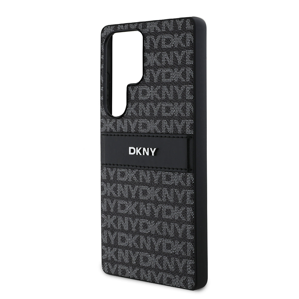 Galaxy S25 Ultra Kılıf DKNY Orjinal Lisanslı Kartlıklı 3D Yazılı Repeat Texture Pattern Kapak Kahverengi