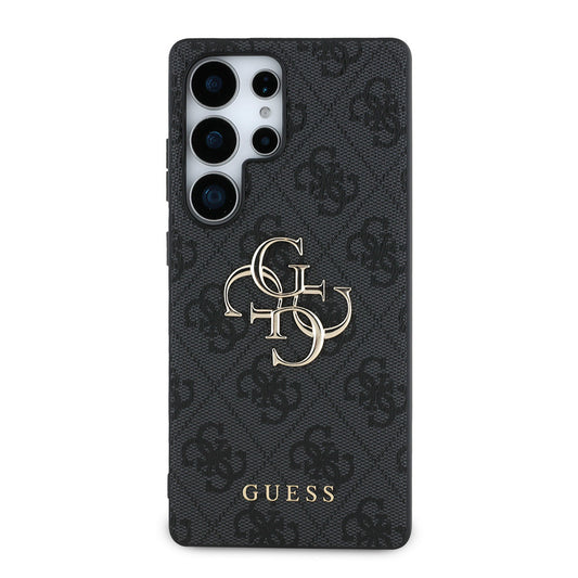 Galaxy S25 Ultra Kılıf Guess Orjinal Lisanslı PU Deri 4G Desenli Metal Büyük 4G ve Yazı Logolu Kapak