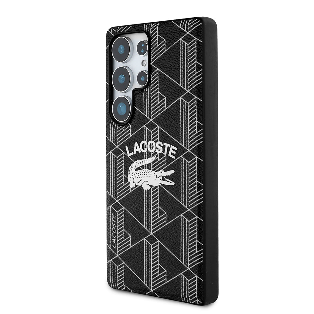 Galaxy S25 Ultra Kılıf Lacoste Orjinal Lisanslı M-safe Şarj Özellikli Mono Vintage Logo Kapak Siyah
