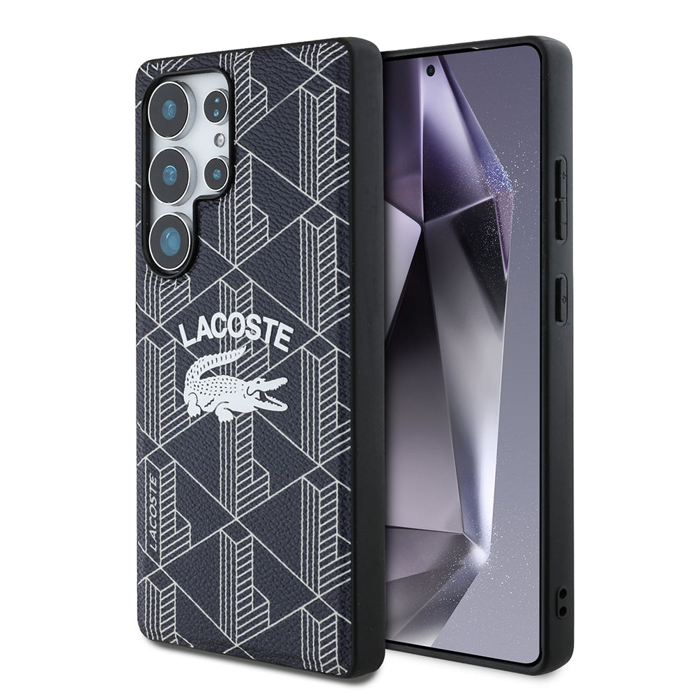Galaxy S25 Ultra Kılıf Lacoste Orjinal Lisanslı M-safe Şarj Özellikli Mono Vintage Logo Kapak Siyah