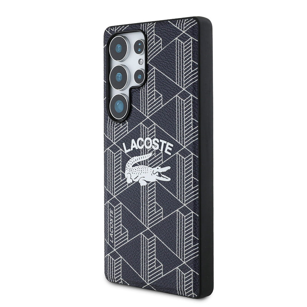 Galaxy S25 Ultra Kılıf Lacoste Orjinal Lisanslı M-safe Şarj Özellikli Mono Vintage Logo Kapak Siyah