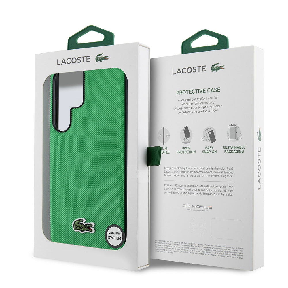 Galaxy S25 Ultra Kılıf Lacoste Orjinal Lisanslı PU Pike Desenli Arka Yüzey İkonik Timsah Dokuma Logolu Kapak Yeşil