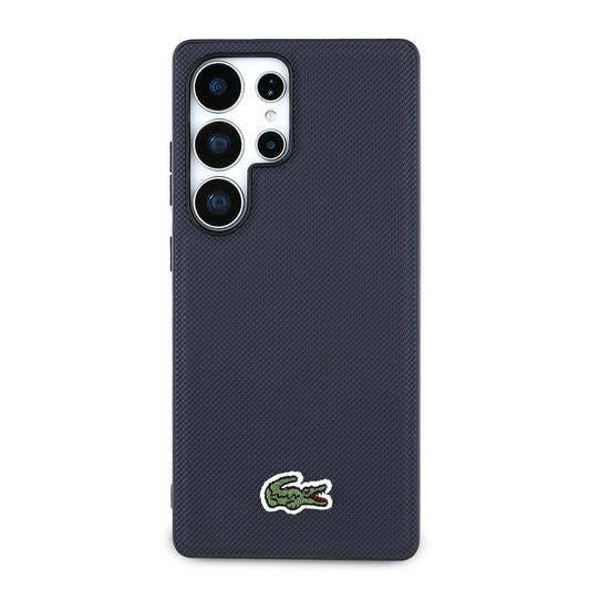Galaxy S25 Ultra Kılıf Lacoste Orjinal Lisanslı PU Pike Desenli Arka Yüzey İkonik Timsah Dokuma Logolu Kapak Lacivert