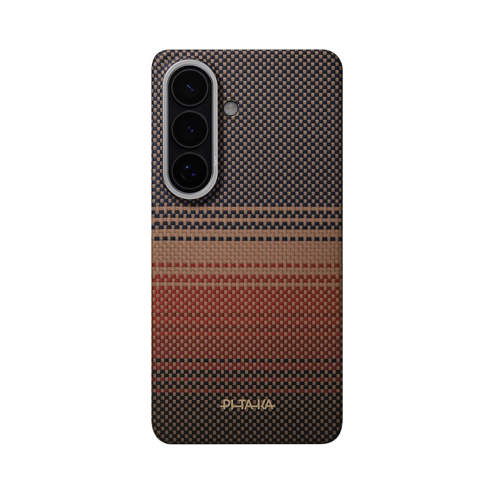 Galaxy S26 Kılıf M-safe Şarj Özellikli Aramid Karbon Fiber Pitaka Tactile Woven Sunset-Moonrise Serisi Kapak