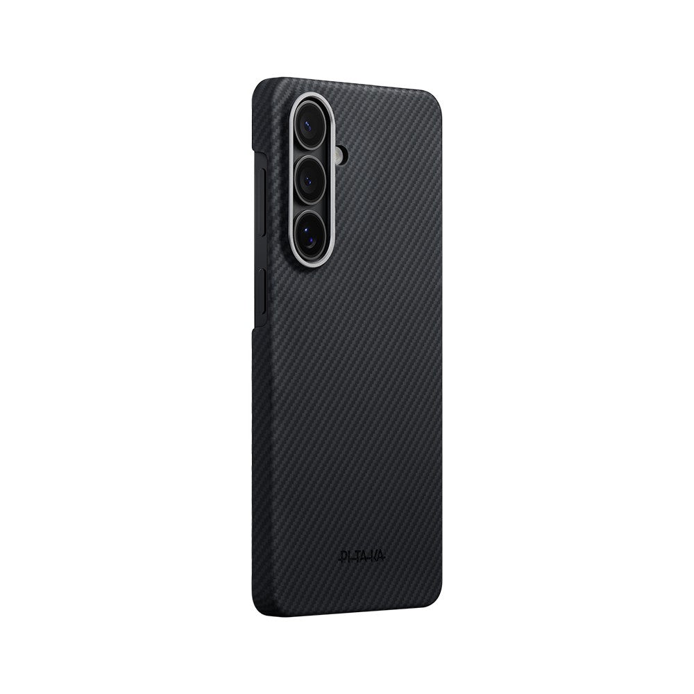 Galaxy S26 Plus Kılıf M-safe Şarj Özellikli 600D Aramid Karbon Fiber Pitaka Edge Serisi Black-Grey Twill Kapak