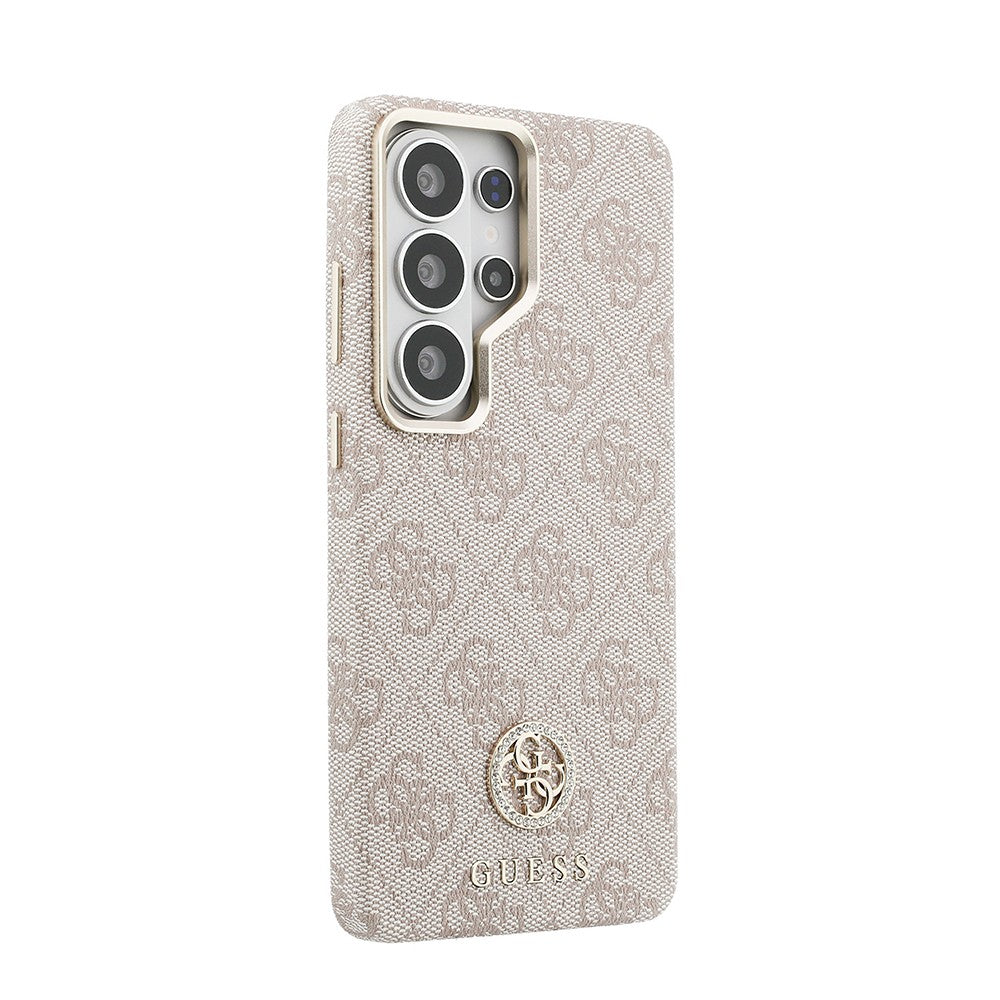 Galaxy S26 Ultra Kılıf Guess Orjinal Lisanslı M-safe Şarj Özellikli Gold Metal Kamera Çerçeveli Taşlı 4G Logolu Kapak