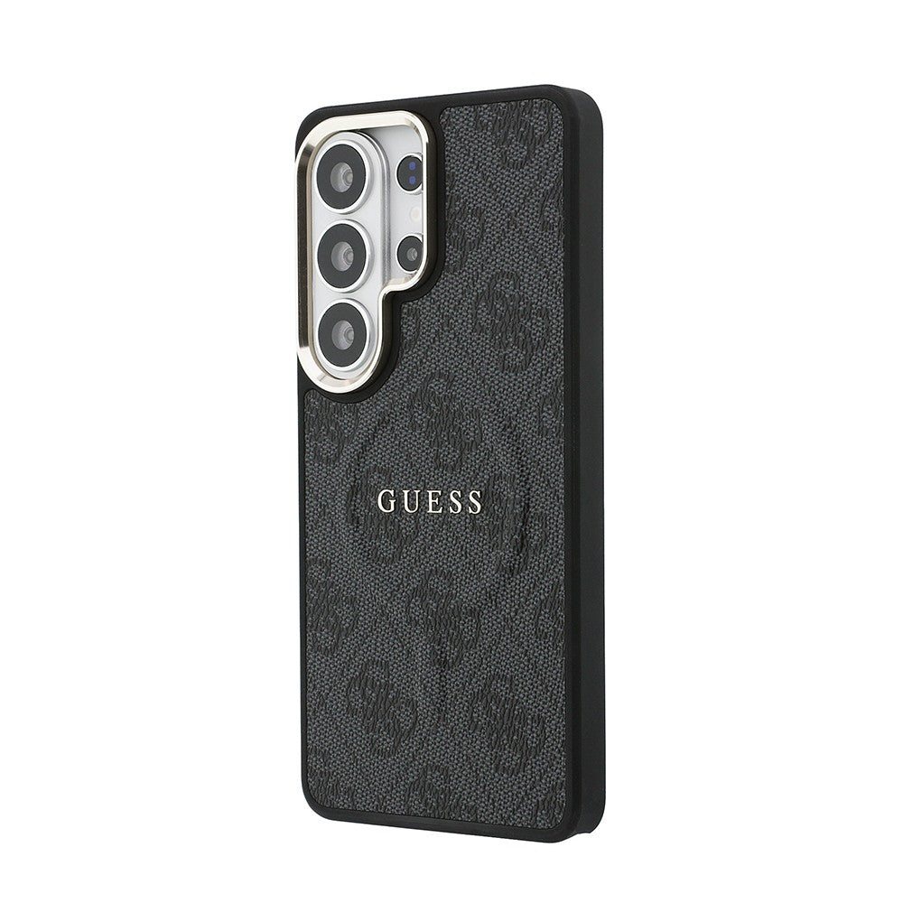 Galaxy S26 Ultra Kılıf Guess Orjinal Lisanslı M-safe Şarj Özellikli Metal Kamera Çerçeveli PU Deri 4G Desenli Yazı Logolu Kapak