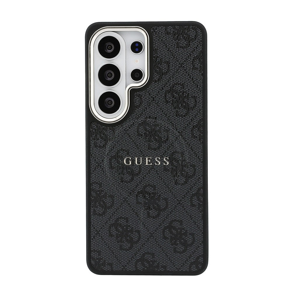Galaxy S26 Ultra Kılıf Guess Orjinal Lisanslı M-safe Şarj Özellikli Metal Kamera Çerçeveli PU Deri 4G Desenli Yazı Logolu Kapak