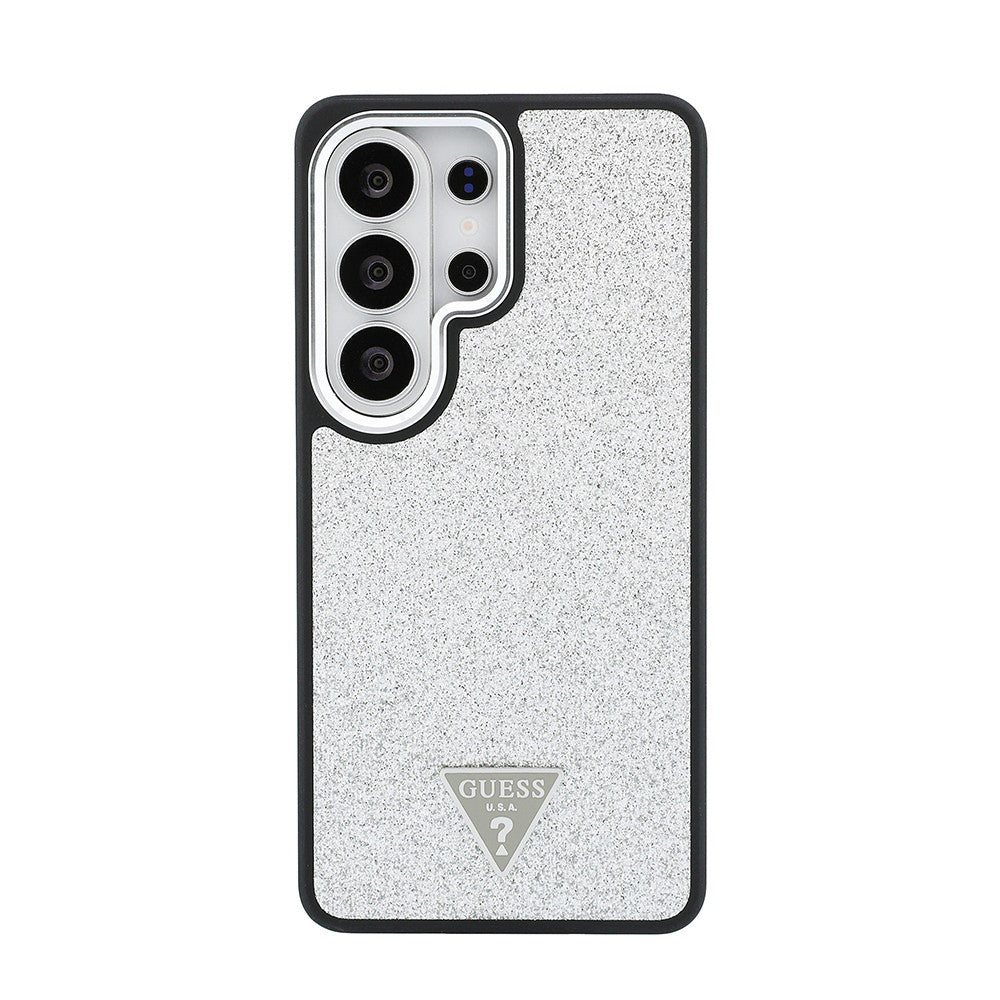 Galaxy S26 Ultra Kılıf Guess Orjinal Lisanslı M-safe Şarj Özellikli Metal Kamera Çerçeveli Üçgen Logolu Glitter Kapak