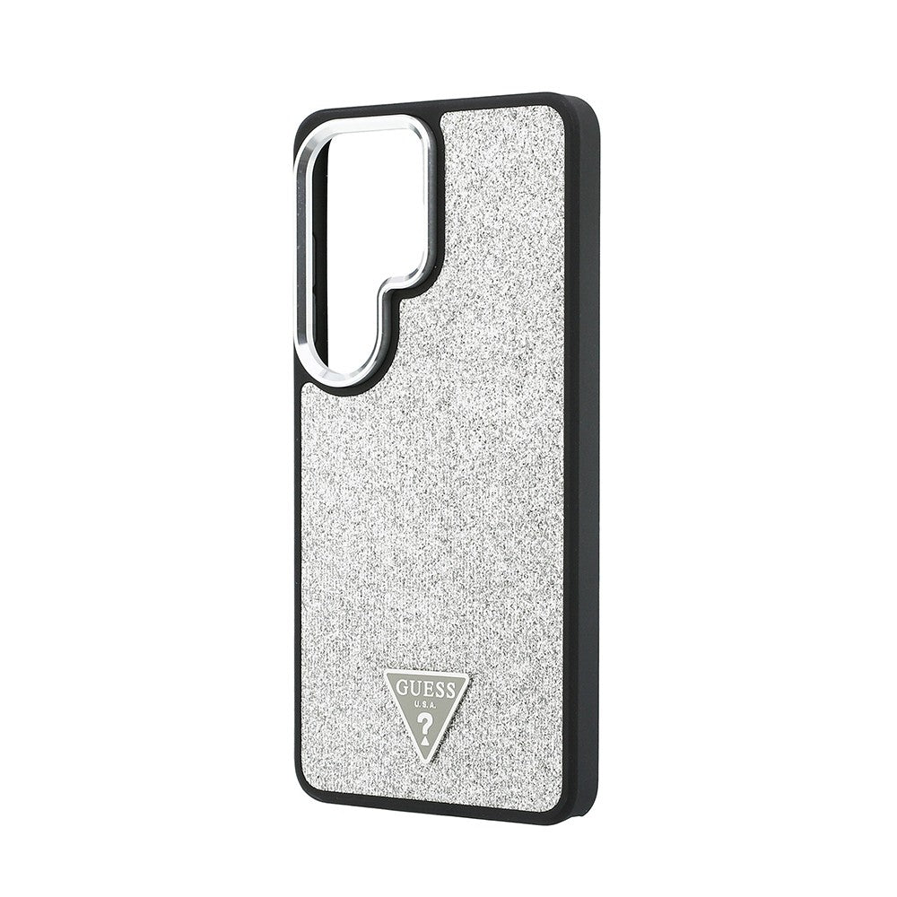 Galaxy S26 Ultra Kılıf Guess Orjinal Lisanslı M-safe Şarj Özellikli Metal Kamera Çerçeveli Üçgen Logolu Glitter Kapak