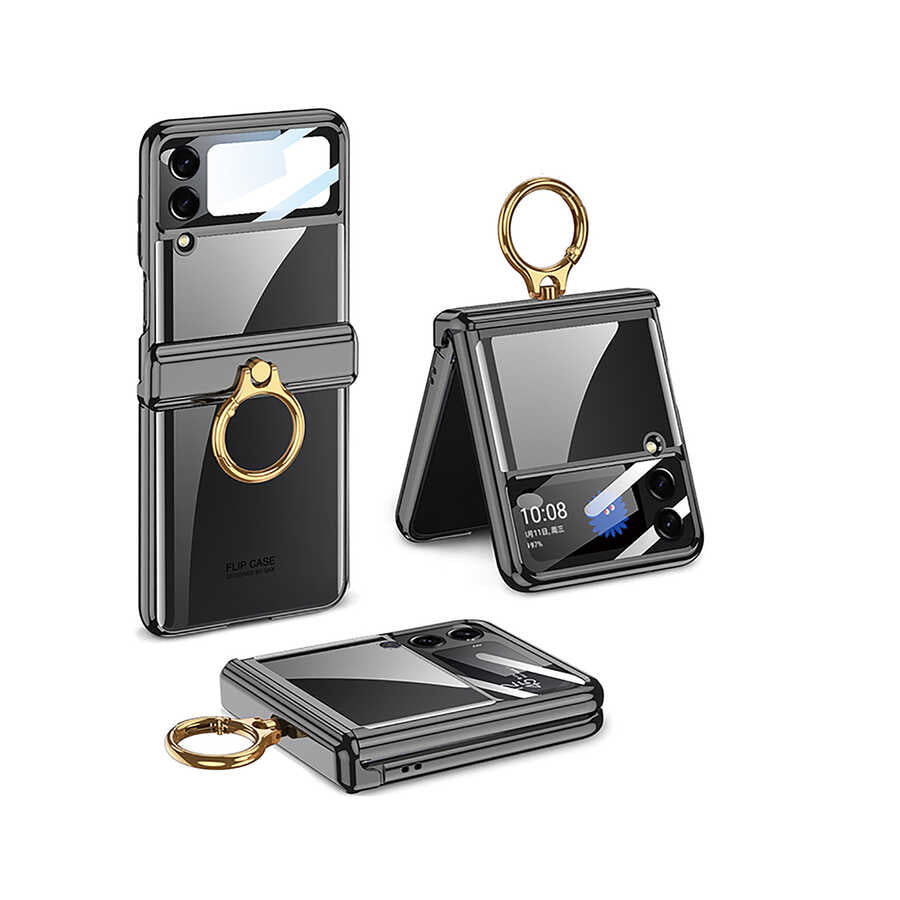 Galaxy Z Flip 4 Kılıf Zore Kıpta Yüzüklü Lens Korumalı Kapak