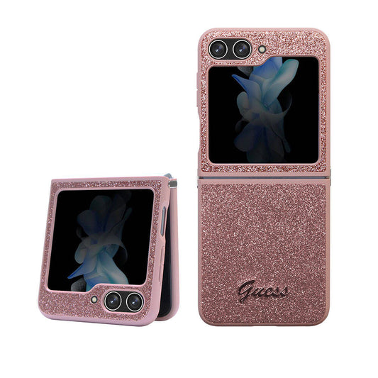 Galaxy Z Flip 5 Kılıf Guess Orjinal Lisanslı Yazı Logolu Glitter Script Kapak Siyah
