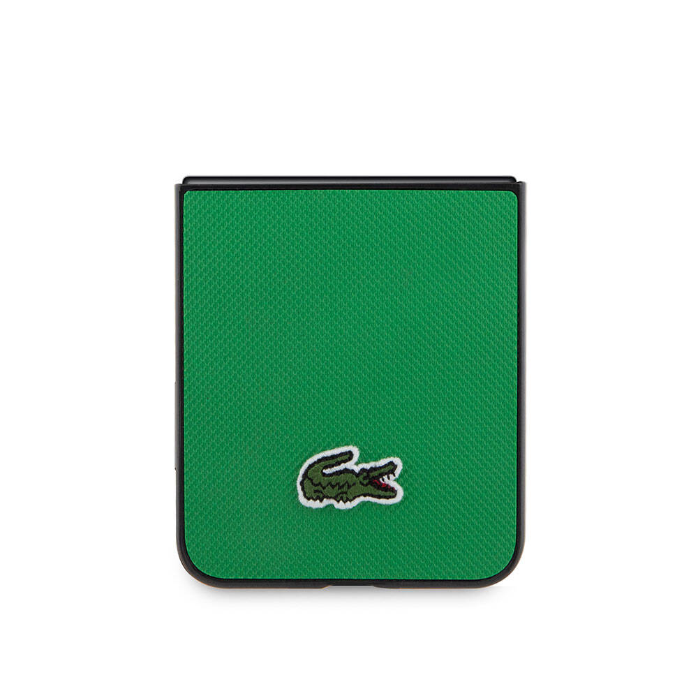 Galaxy Z Flip 5 Kılıf Lacoste Orjinal Lisanslı PU Pike Desenli Arka Yüzey İkonik Timsah Dokuma Logolu Kapak Siyah