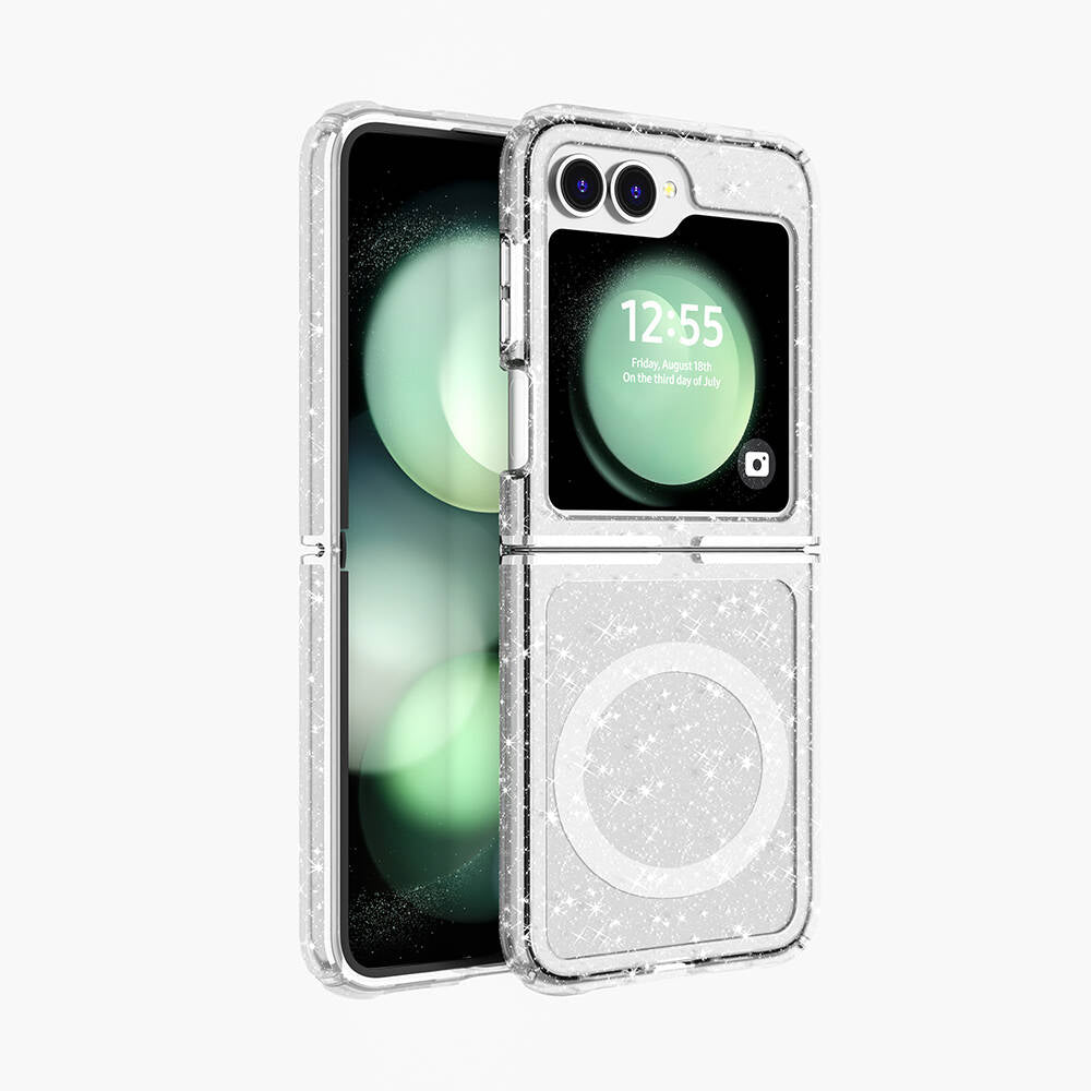 Galaxy Z Flip 6 Kılıf M-safe Şarj Özellikli Parlayan Simli Saydam Renkli Zore Allstar Kapak