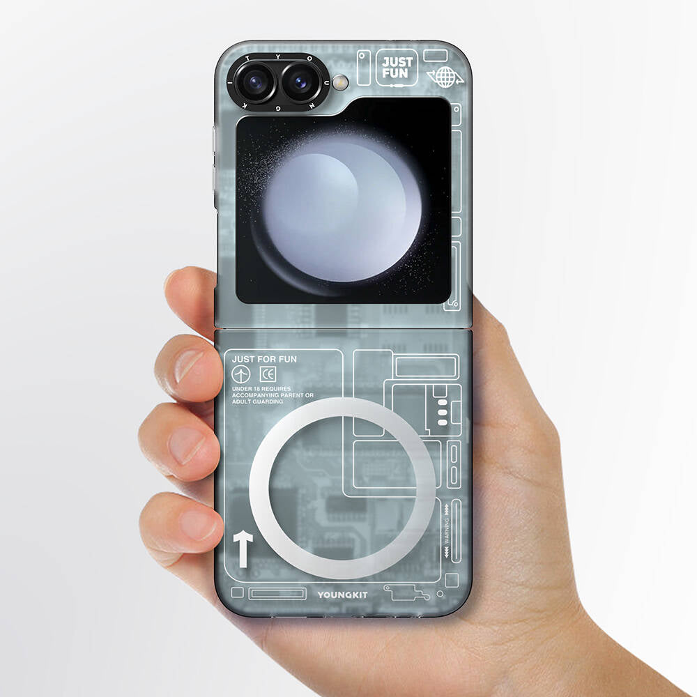 Galaxy Z Flip 6 Kılıf M-safe Şarj Özellikli Youngkit Technology Serisi Kapak Siyah