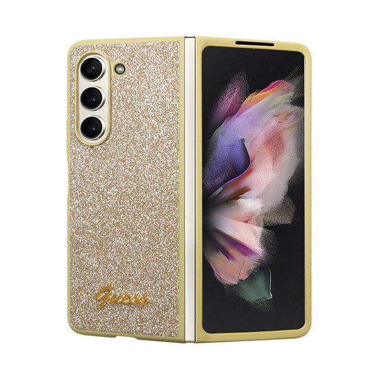 Galaxy Z Fold 5 Kılıf Guess Orjinal Lisanslı Yazı Logolu Glitter Script Kapak Pembe