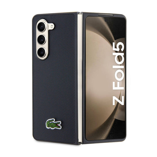 Galaxy Z Fold 5 Kılıf Lacoste Orjinal Lisanslı PU Pike Desenli Arka Yüzey İkonik Timsah Dokuma Logolu Kapak Lacivert
