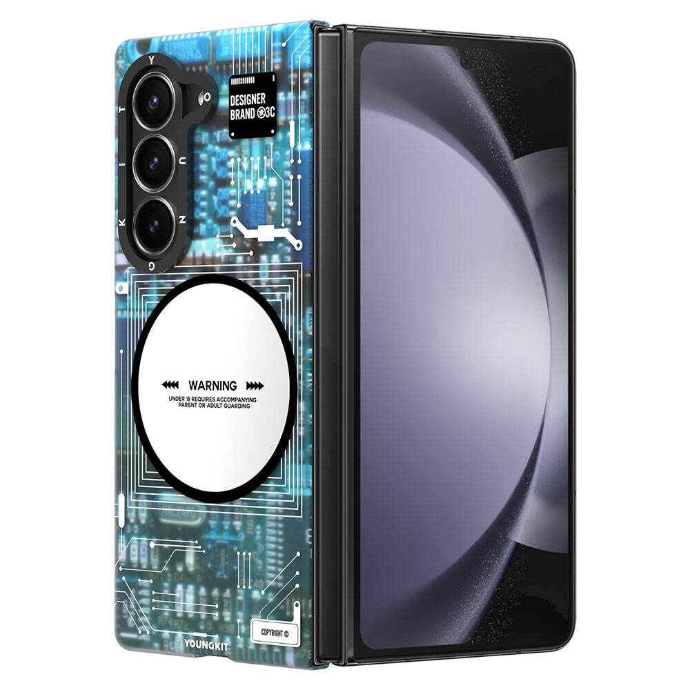 Galaxy Z Fold 6 Kılıf M-safe Şarj Özellikli Youngkit Technology Serisi Kapak Mavi