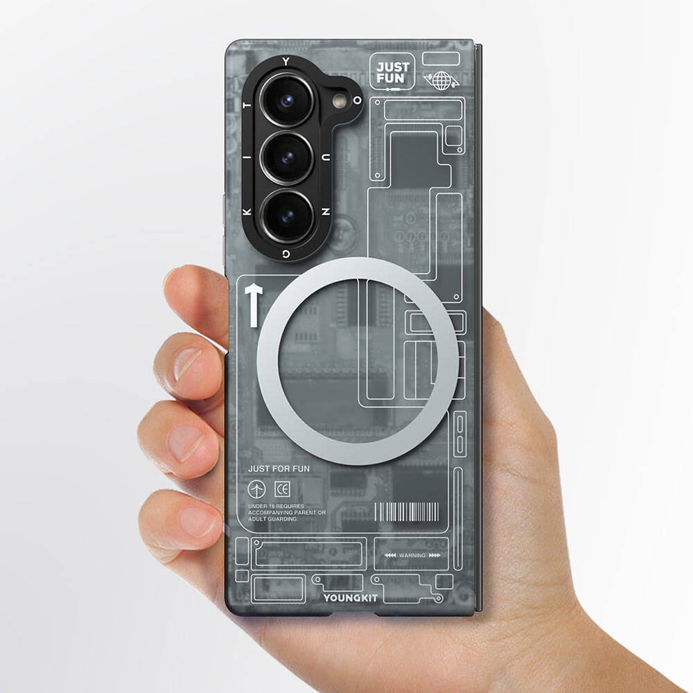 Galaxy Z Fold 6 Kılıf M-safe Şarj Özellikli Youngkit Technology Serisi Kapak Mavi