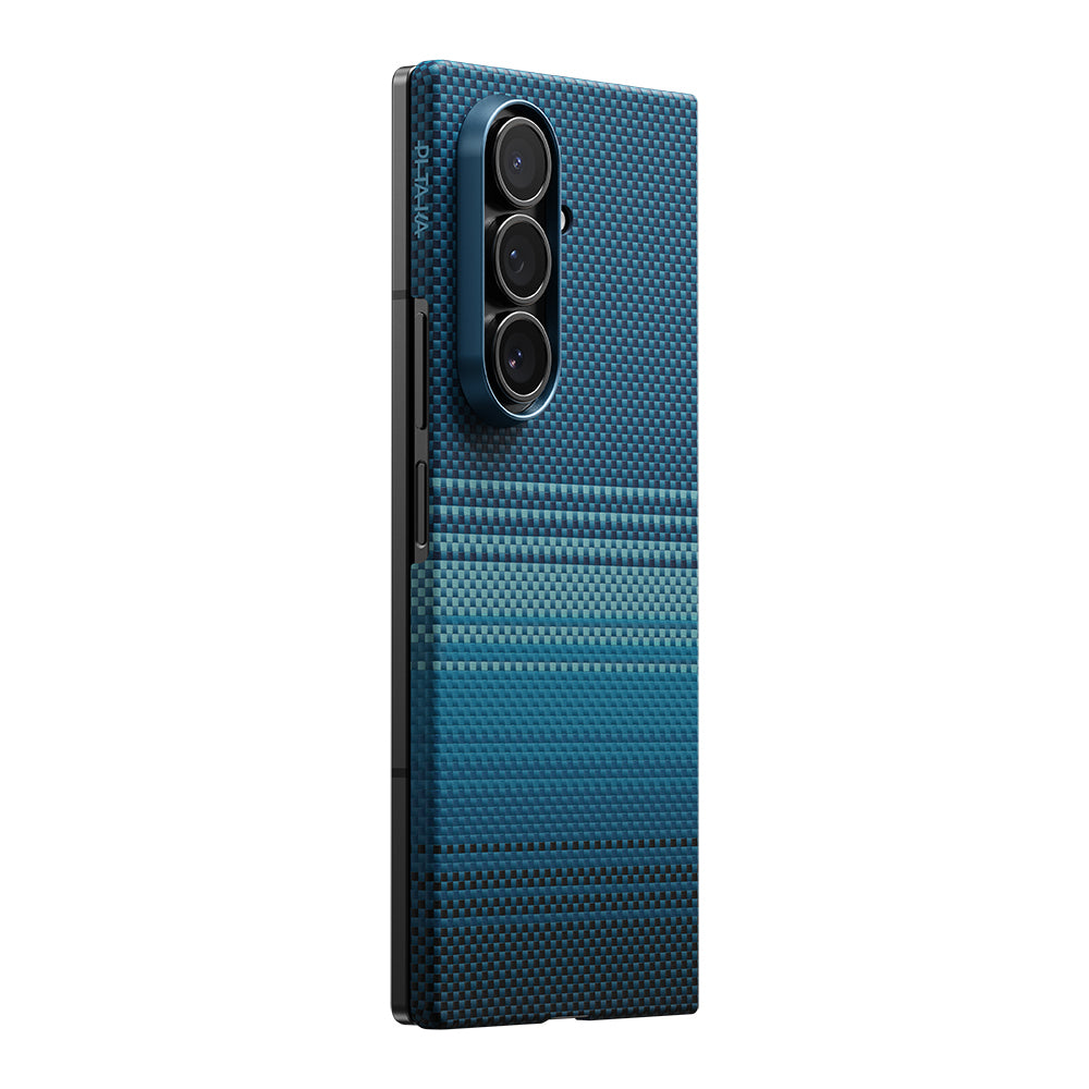 Galaxy Z Fold 7 Kılıf M-safe Şarj Özellikli Aramid Fiber Pitaka Tactile Woven Sunset-Moonrise Serisi Kapak