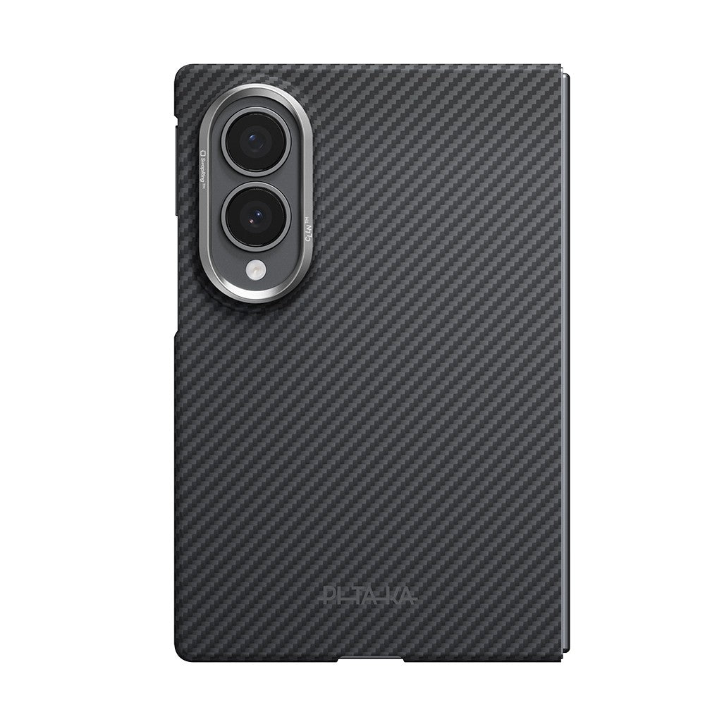 Galaxy Z Fold 8 Kılıf M-safe Şarj Özellikli 600D Aramid Karbon Fiber Pitaka Edge Serisi Black-Grey Twill Kapak