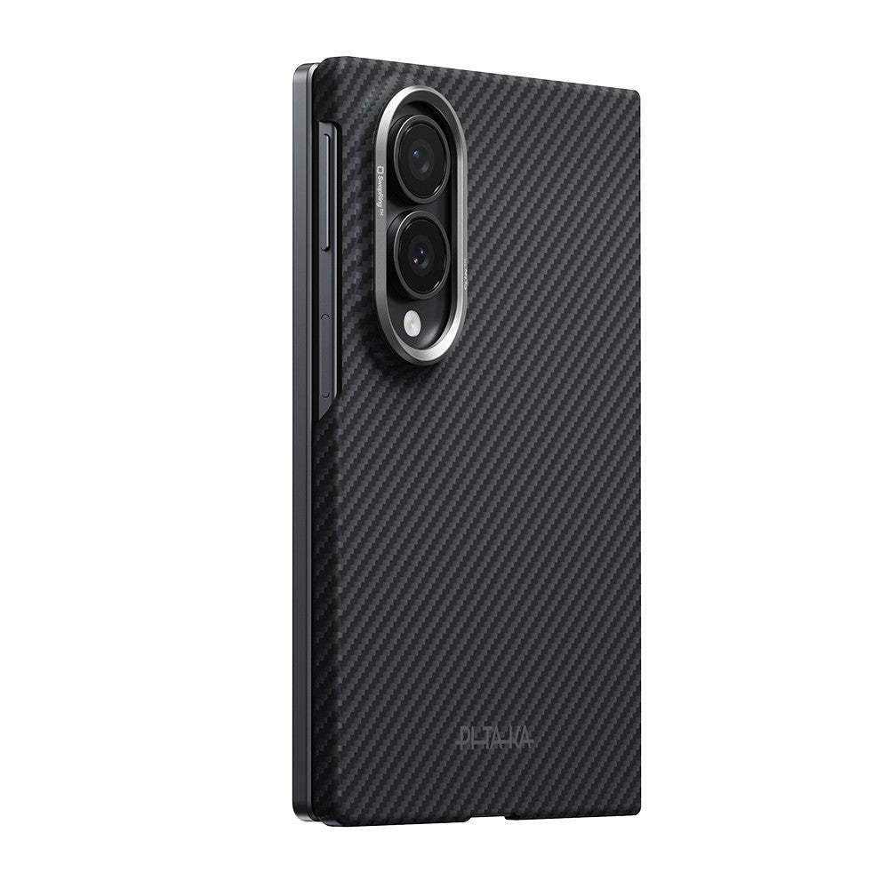 Galaxy Z Fold 8 Kılıf M-safe Şarj Özellikli 600D Aramid Karbon Fiber Pitaka Edge Serisi Black-Grey Twill Kapak