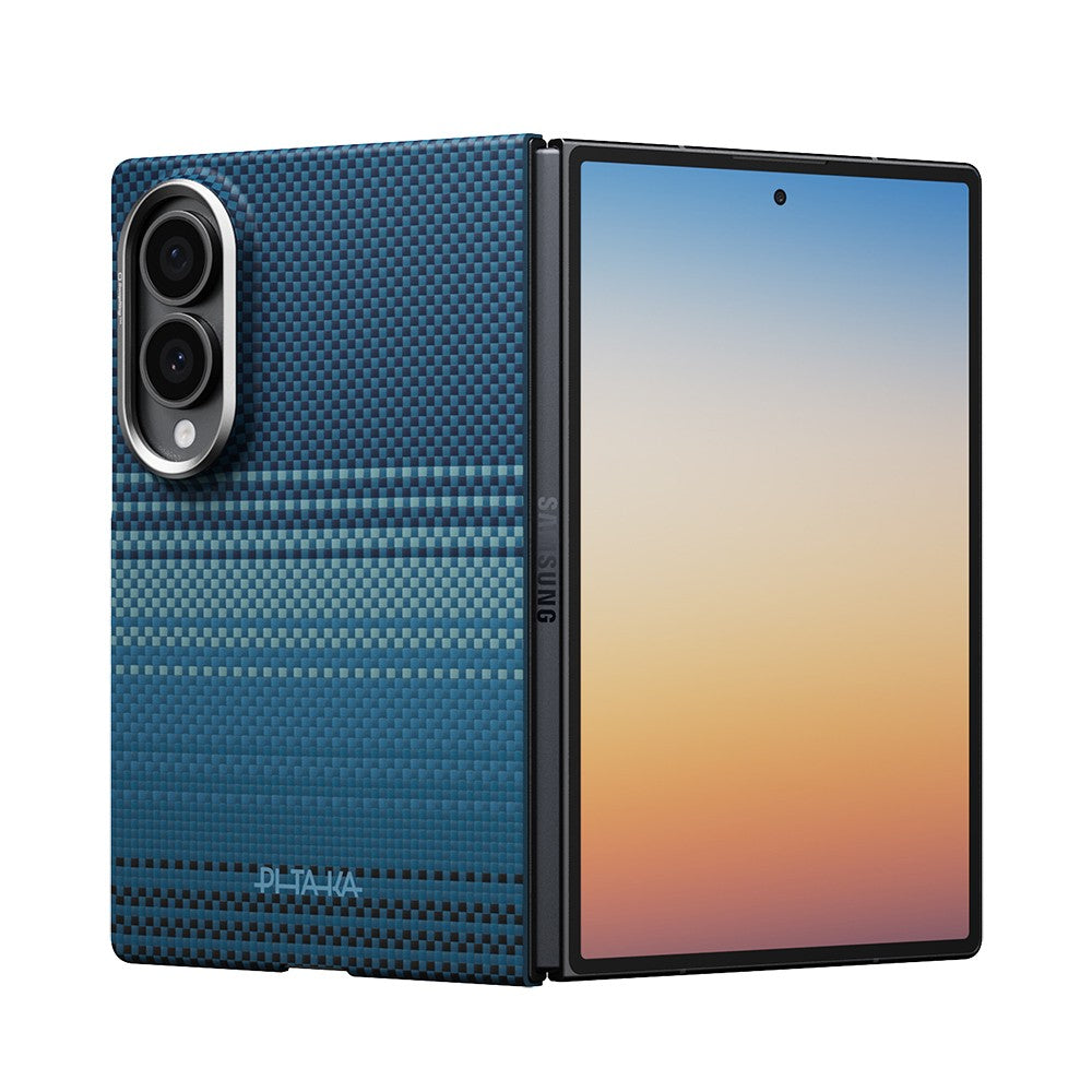 Galaxy Z Fold 8 Kılıf M-safe Şarj Özellikli Aramid Karbon Fiber Pitaka Tactile Woven Sunset-Moonrise Serisi Kapak