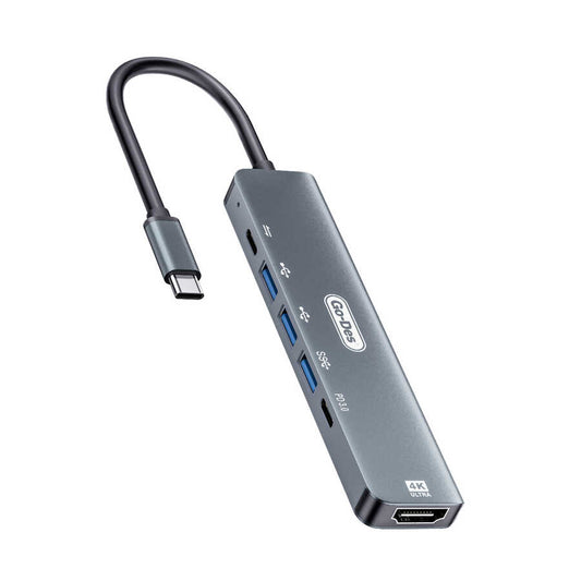 Go Des GD-6830 Type-c to HDTV 6 in 1 Dönüştürücü Adaptör Gri