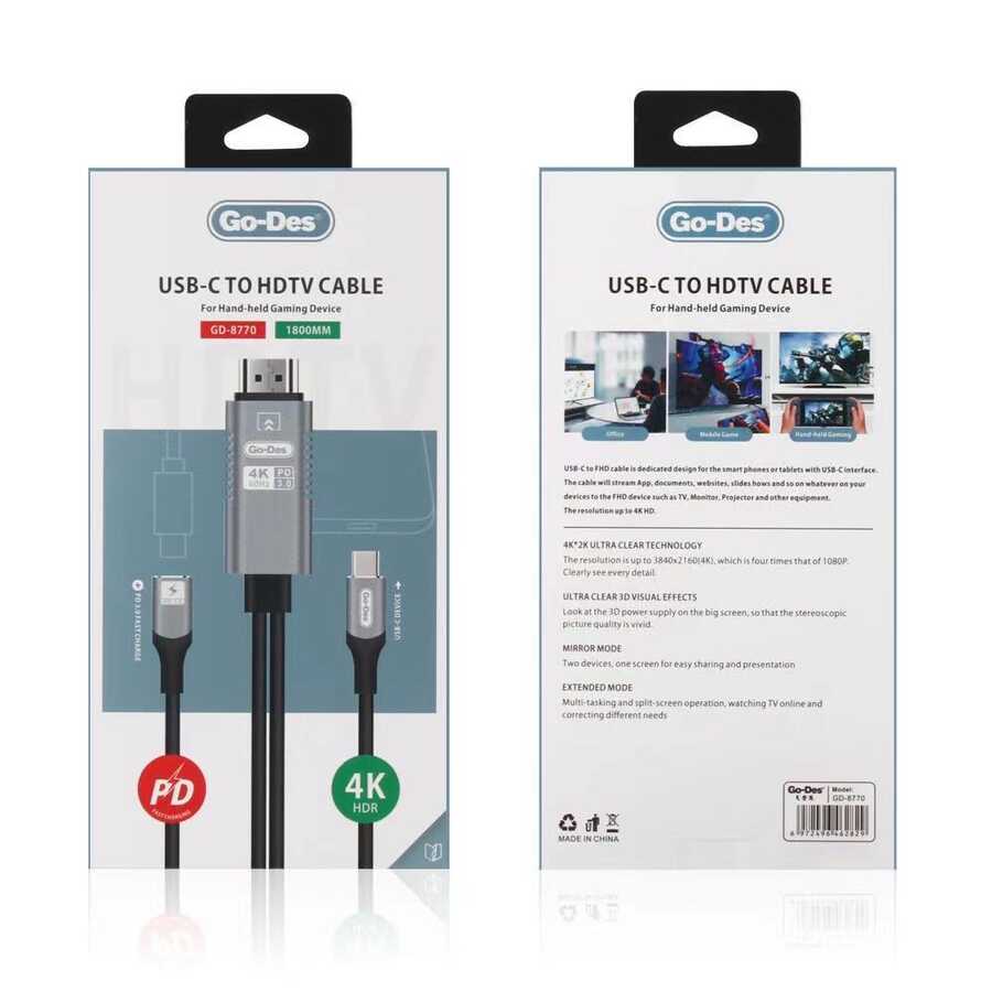 Go Des GD-8770 Type-C To HDMI Kablo Siyah