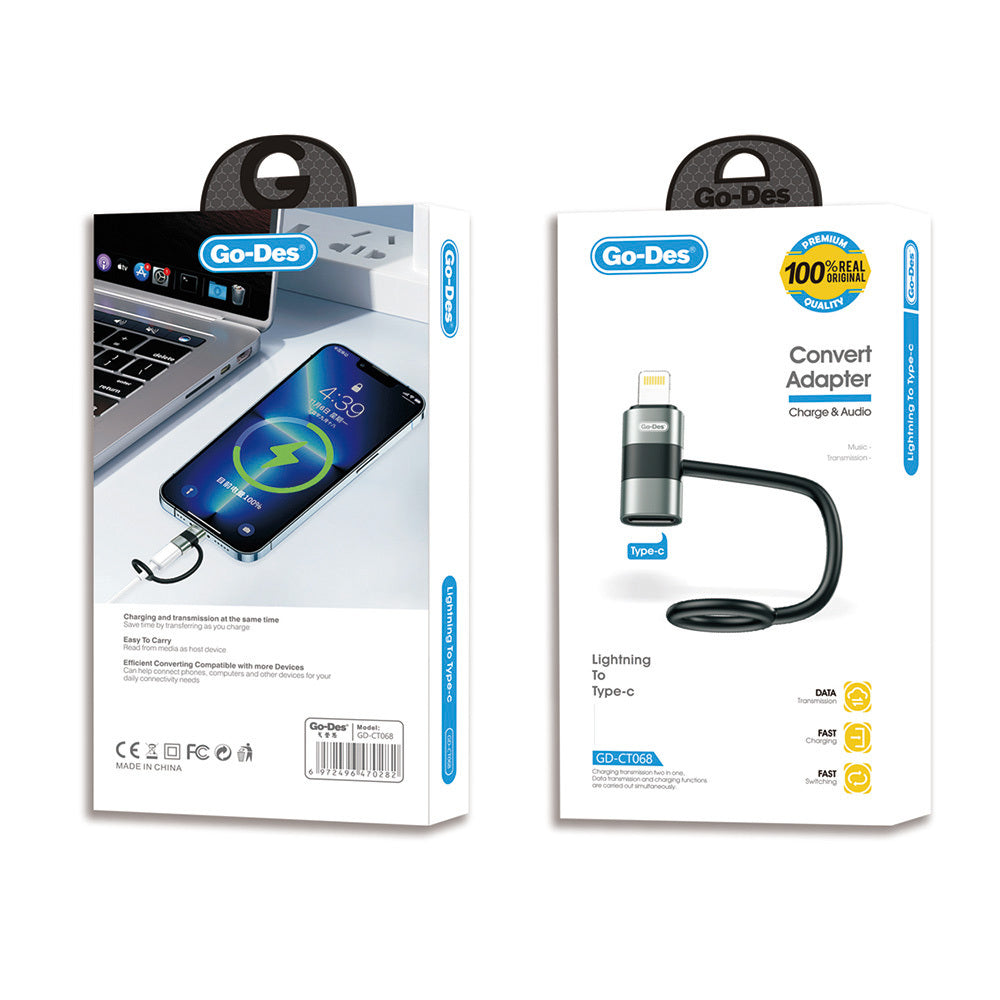 Go Des GD-CT068  Lightning to Type-C Data Ve Hızlı Şarj Adaptörü Siyah