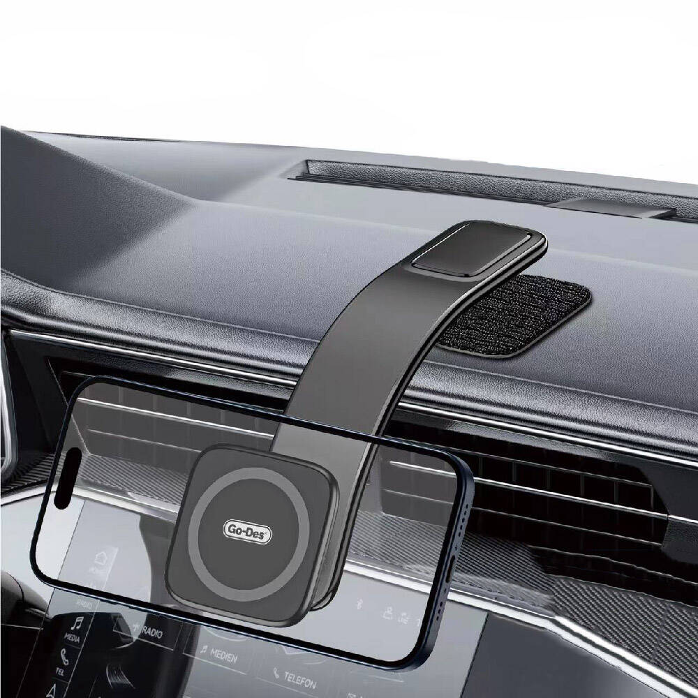 Go Des GD-HD208 Magnetik M-safe Uyumlu Bükülebilen Eğimli ve Düz Zemin Araç Telefon Tutacağı Siyah