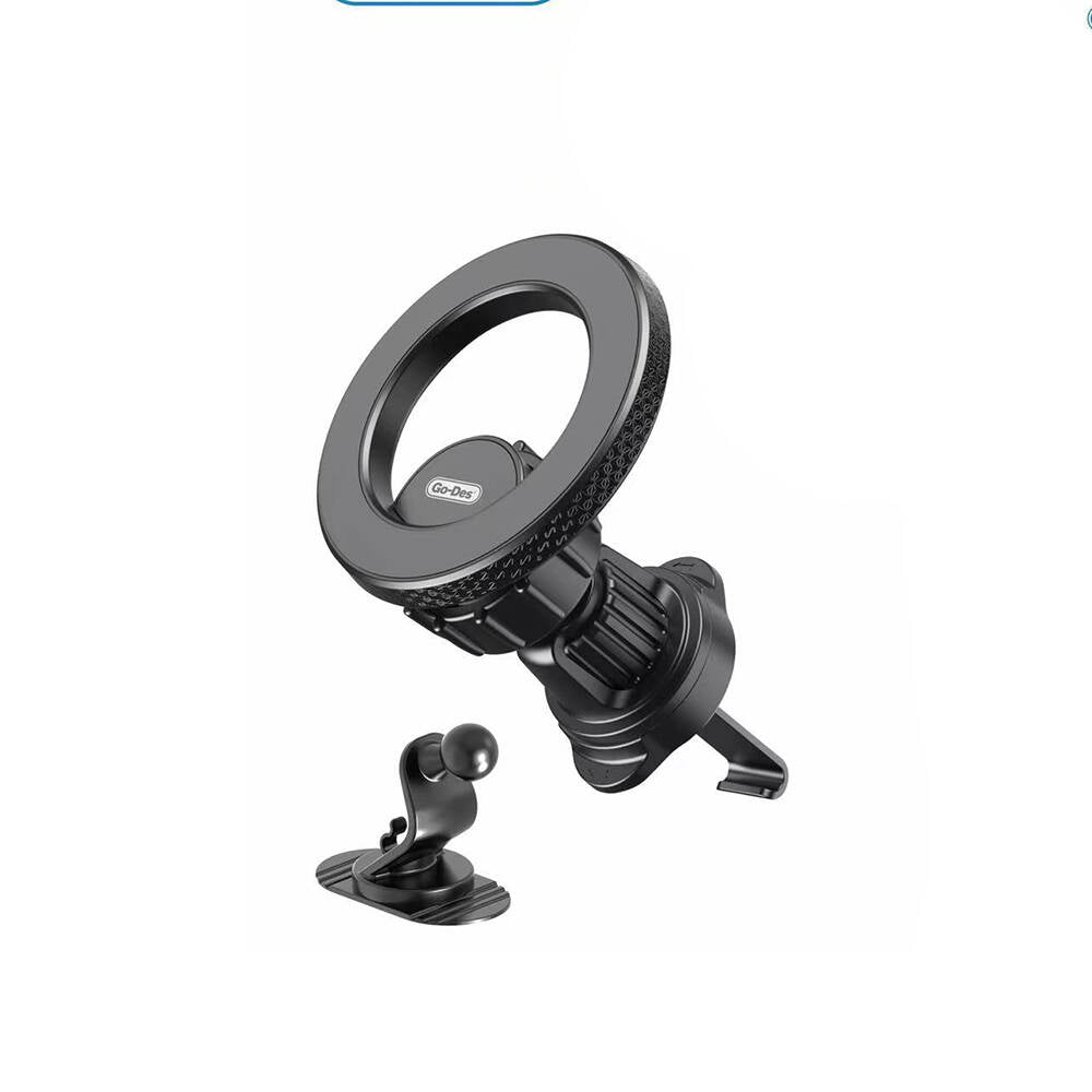 Go Des GD-HD318 M-safe Magnetik 360° Dönebilen 2in1 Havalandırma ve Düz Zemin Telefon Tutucu Siyah