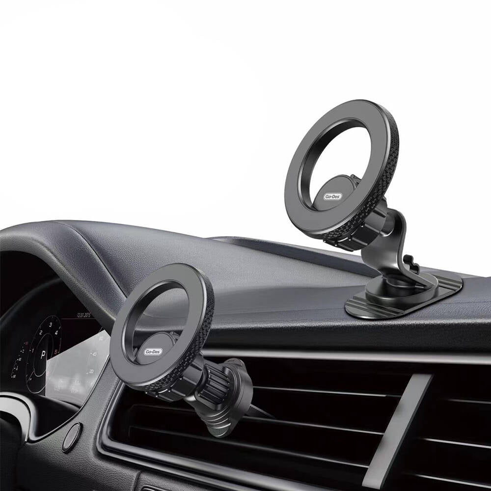 Go Des GD-HD318 M-safe Magnetik 360° Dönebilen 2in1 Havalandırma ve Düz Zemin Telefon Tutucu Siyah