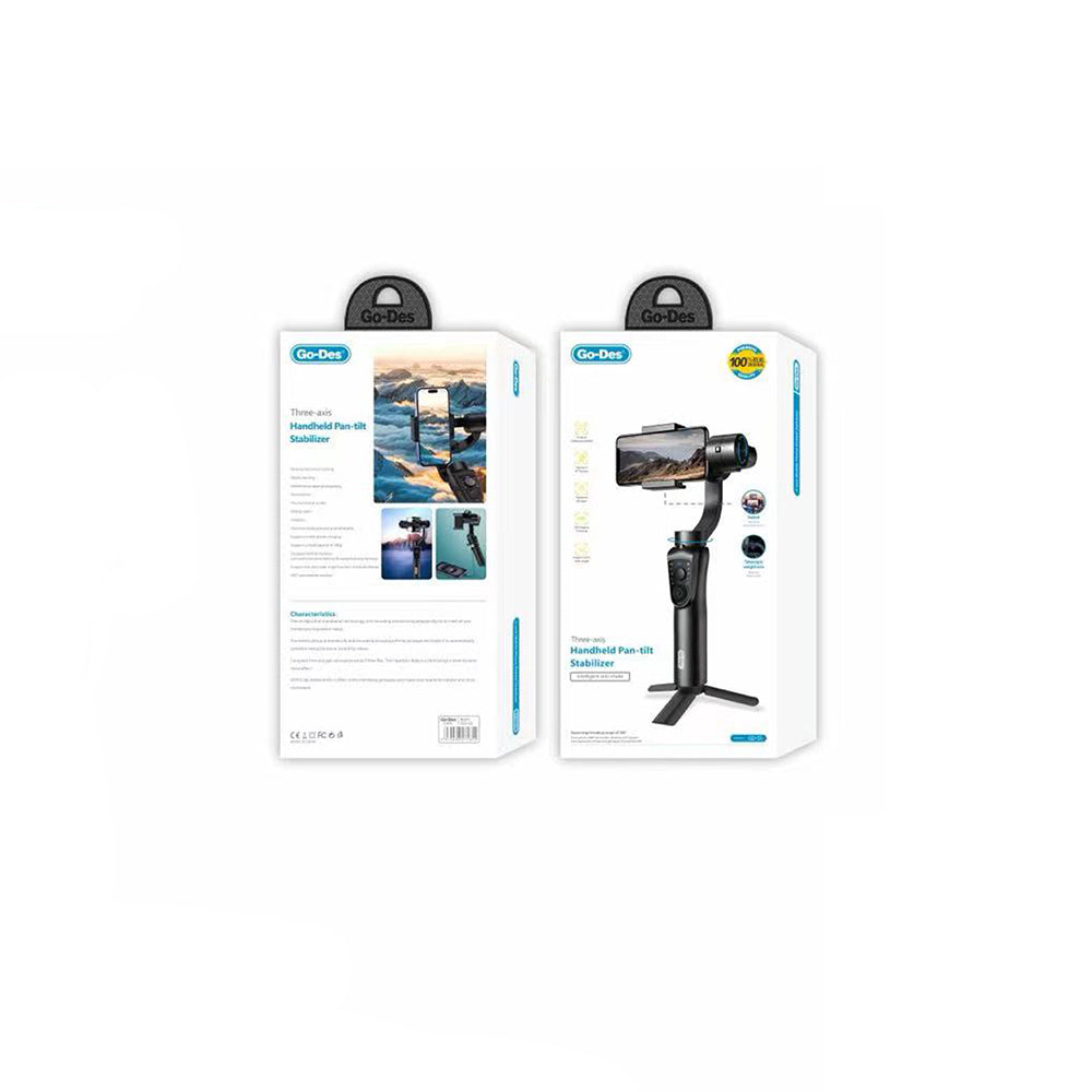 Go Des GD-S5 3 Eksenli El Tipi Yüz Tanıma Takip Özellikli Led Işıklandırma Aparatlı Gimbal Stabilizatör Siyah