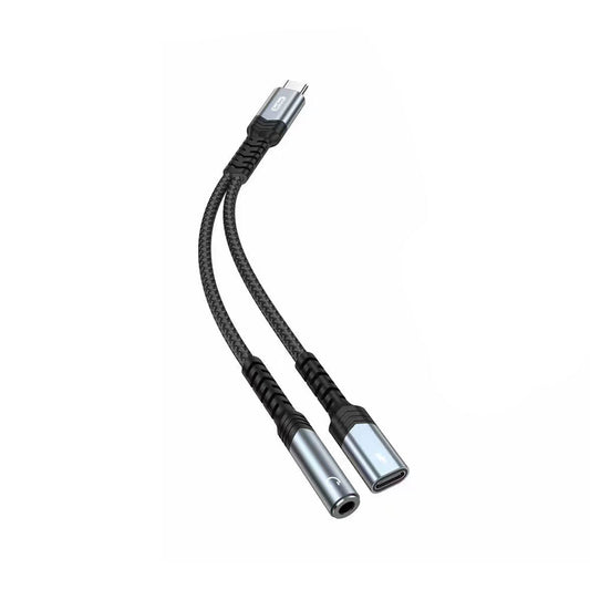 Go Des GD-UC073 3.5mm Jack Girişli Type-C 2in1 Şarj ve Ses Kablosu Gri