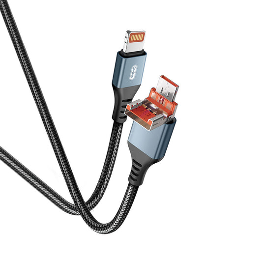 Go Des GD-UC595 Biyonik Terminal Tasarım PD20W Lightning to Type-C & Lightning to USB-A Kablo Siyah