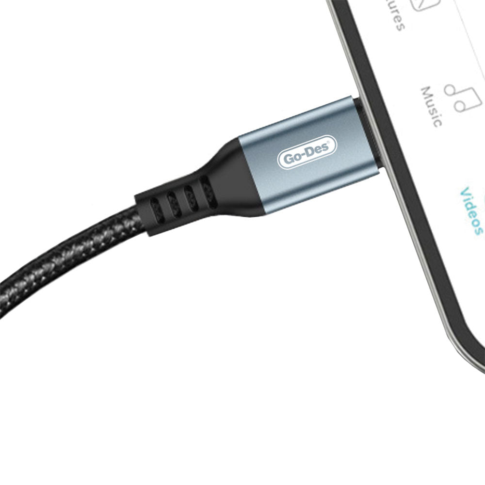 Go Des GD-UC595 Biyonik Terminal Tasarım PD20W Lightning to Type-C & Lightning to USB-A Kablo Siyah