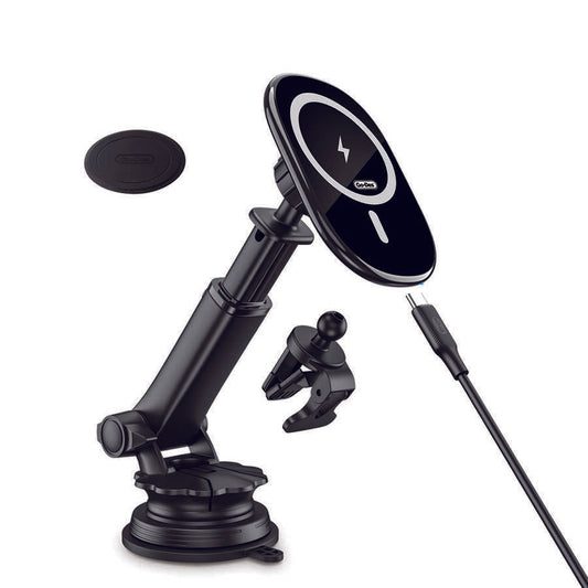Go Des GD-WL398 Magnetik Wireless Şarj Özellikli 2 in 1 Telefon Tutucu Vantuzlu Tasarım Siyah