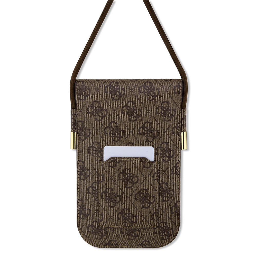 Guess Orjinal Lisanslı 4G Desenli Metal Yazı Logolu Askılı Mıknatıs Kapaklı Çanta Kahverengi