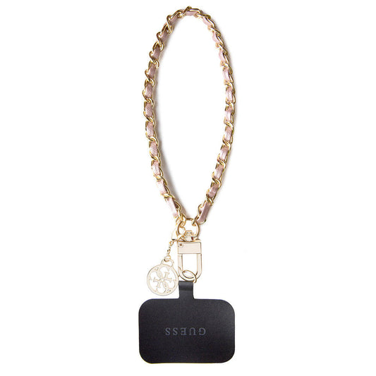 Guess Orjinal Lisanslı 4G Logolu Bağlama İpli Saffiano Telefon Askı Zinciri Pembe