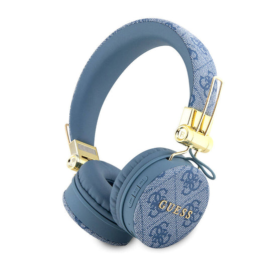 Guess Orjinal Lisanslı 4G Metal Logo PU Deri Ayarlanabilir Kulak Üstü Bluetooth Kulaklık Mavi