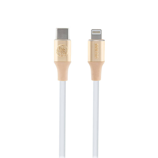 Guess Orjinal Lisanslı 4G ve Yazı Logolu Aydınlatmalı Kablo Ucu Hızlı Şarj Özellikli Type-C To Lightning PD Kablo 3A 1.5m Gold