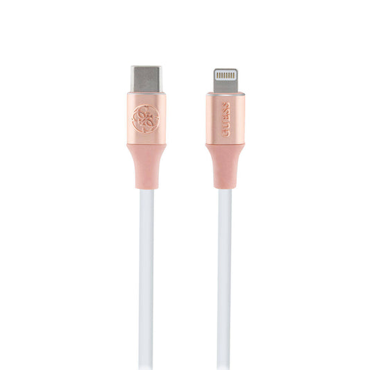 Guess Orjinal Lisanslı 4G ve Yazı Logolu Aydınlatmalı Kablo Ucu Hızlı Şarj Özellikli Type-C To Lightning PD Kablo 3A 1.5m Pembe