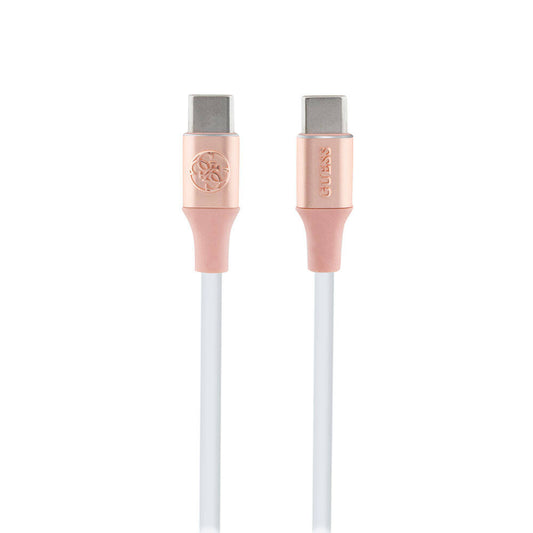 Guess Orjinal Lisanslı 4G ve Yazı Logolu Aydınlatmalı Kablo Ucu Hızlı Şarj Özellikli Type-C To Type-C PD Kablo 3A 1.5m Pembe
