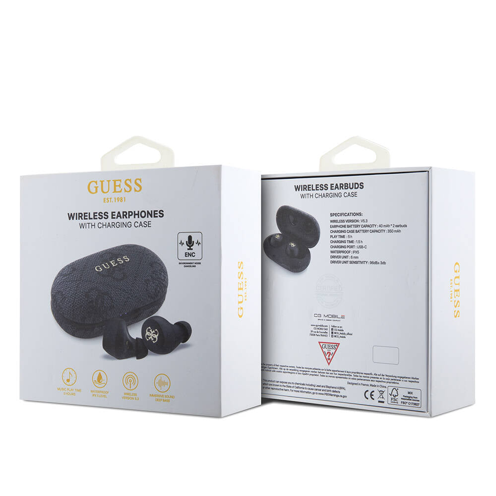 Guess Orjinal Lisanslı Klasik Metal Yazı Logolu TWS Kulak İçi Bluetooth Kulaklık Kahverengi