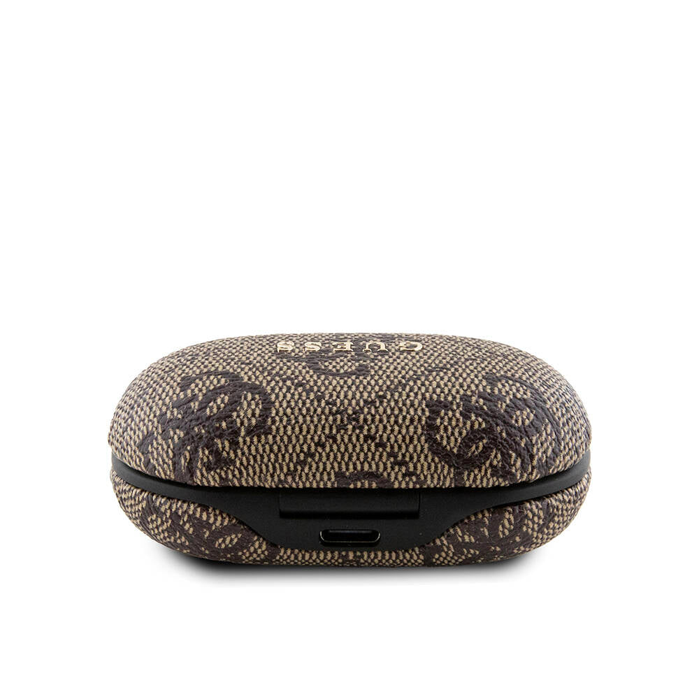 Guess Orjinal Lisanslı Klasik Metal Yazı Logolu TWS Kulak İçi Bluetooth Kulaklık Kahverengi