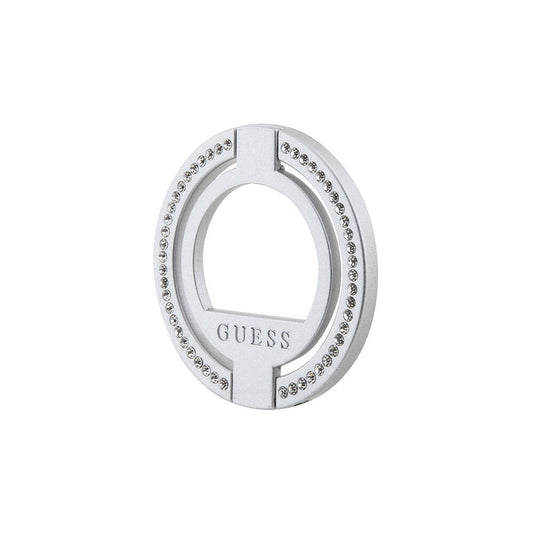 Guess Orjinal Lisanslı M-safe Şarj Özellikli Yazı Logolu Taşlı Yüzüklü Magnetik Stand Gümüş